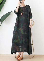 Loose o neck chiffon kaftans Casual green print Maxi Dresses - bagstylebliss