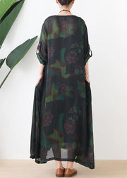 Loose o neck chiffon kaftans Casual green print Maxi Dresses - bagstylebliss