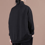 Loose o neck embroidery spring Tunic Shape black blouses - bagstylebliss