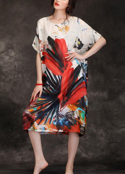 Loose o neck linen dresses Inspiration floral Dress summer - bagstylebliss