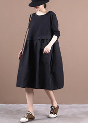 Loose o neck patchwork spring dresses Work Outfits black Dresses - bagstylebliss