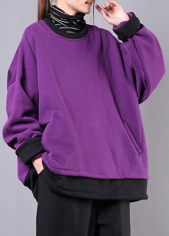 Loose o neck pockets cotton clothes For Women Inspiration purple shirts - bagstylebliss