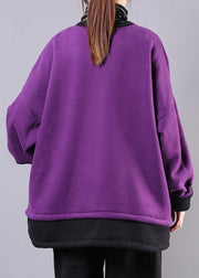 Loose o neck pockets cotton clothes For Women Inspiration purple shirts - bagstylebliss