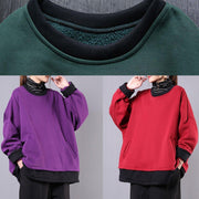 Loose o neck pockets cotton clothes For Women Inspiration purple shirts - bagstylebliss