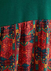 Loose o neck quilting dresses Catwalk blackish green patchwork print Dresses - bagstylebliss