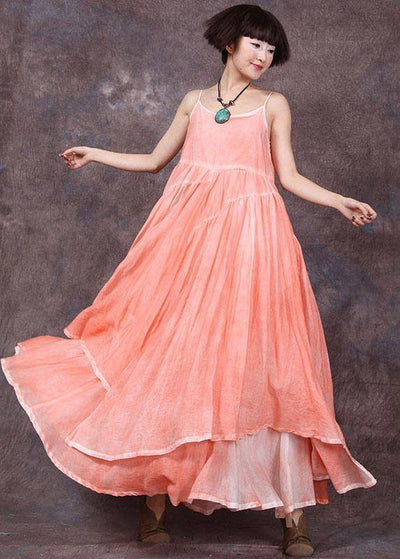 Loose orange asymmetric hem linen dresses sleeveless Dresses summer Dress - bagstylebliss