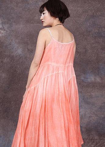 Loose orange asymmetric hem linen dresses sleeveless Dresses summer Dress - bagstylebliss