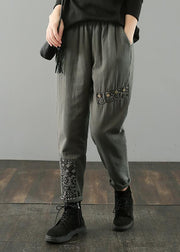 Loose pant plus size army green design elastic waist patchwork wild pants - bagstylebliss