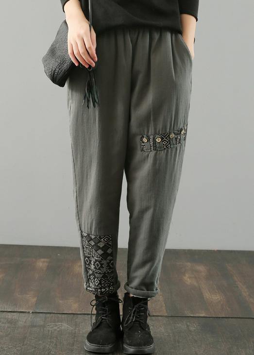 Loose pant plus size army green design elastic waist patchwork wild pants - bagstylebliss