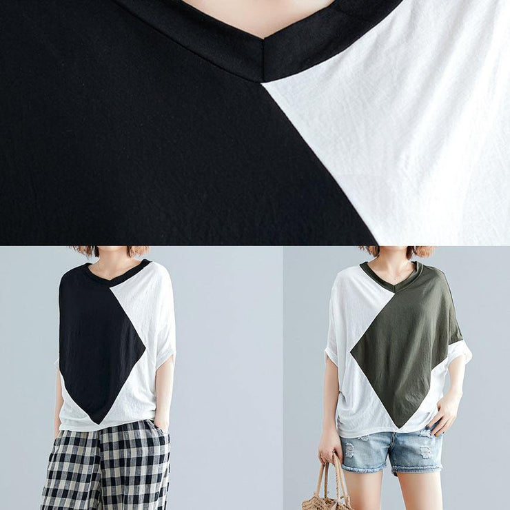 Loose patchwork cotton clothes Sewing black shirts summer - bagstylebliss