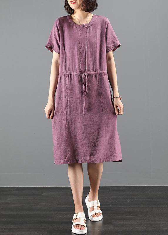 Loose purple Tunics o neck drawstring loose Dress - bagstylebliss