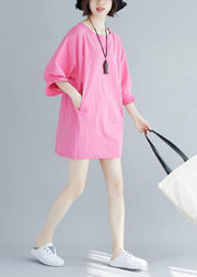 Loose rose Cotton Long Shirts flare sleeve Midi summer Dresses - bagstylebliss