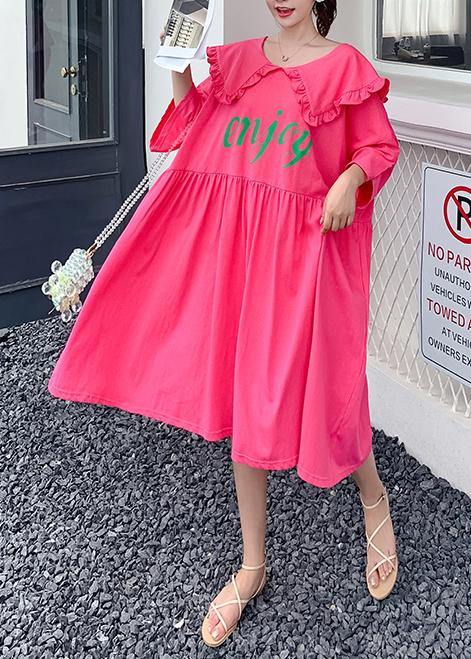 Loose rose Letter clothes For Women Ruffled Batwing Sleeve Dresses - bagstylebliss