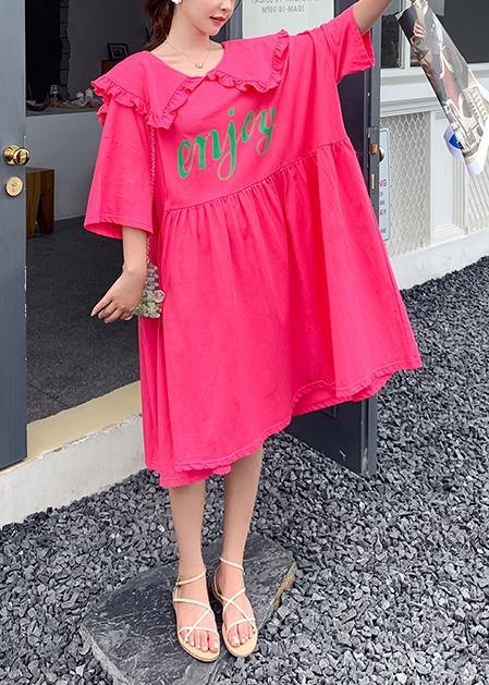 Loose rose Letter clothes For Women Ruffled Batwing Sleeve Dresses - bagstylebliss