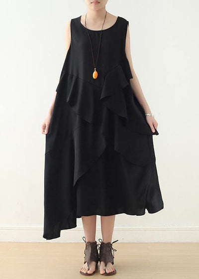 Loose sleeveless chiffon Long Shirts Catwalk black asymmetric hem Art Dress summer - bagstylebliss