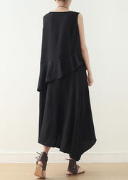 Loose sleeveless chiffon Long Shirts Catwalk black asymmetric hem Art Dress summer - bagstylebliss