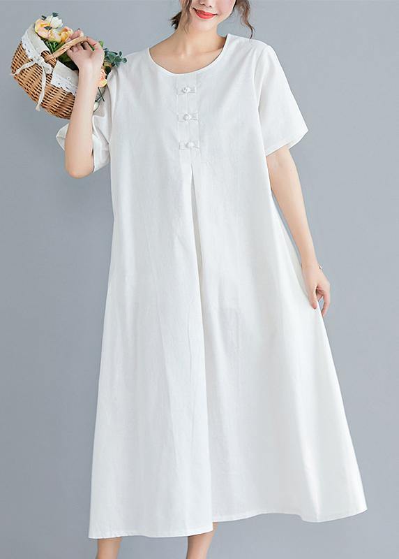 Loose solid color cotton clothes Tutorials white Art Dress summer - bagstylebliss