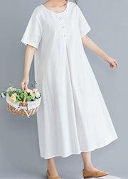 Loose solid color cotton clothes Tutorials white Art Dress summer - bagstylebliss