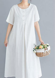 Loose solid color cotton clothes Tutorials white Art Dress summer - bagstylebliss