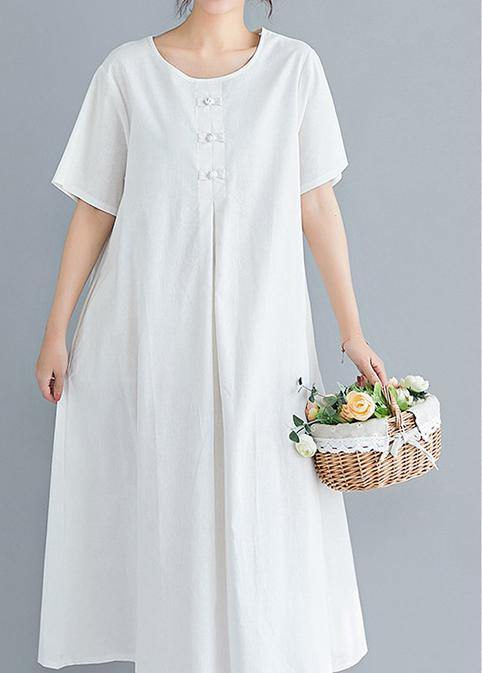 Loose solid color cotton clothes Tutorials white Art Dress summer - bagstylebliss