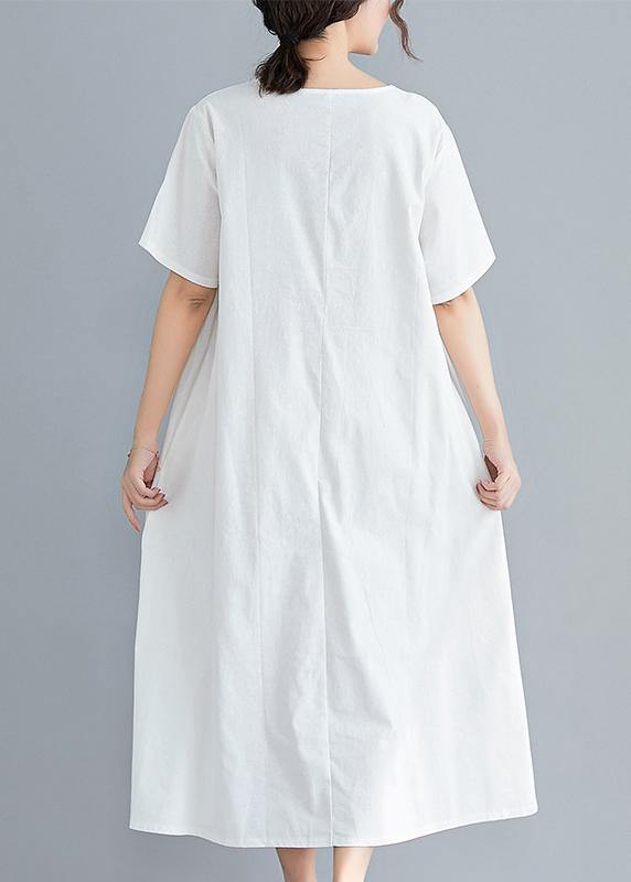 Loose solid color cotton clothes Tutorials white Art Dress summer - bagstylebliss