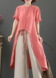 Loose stand collar asymmetric linen shirts Tutorials red tops - bagstylebliss