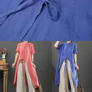 Loose stand collar asymmetric linen shirts Tutorials red tops - bagstylebliss