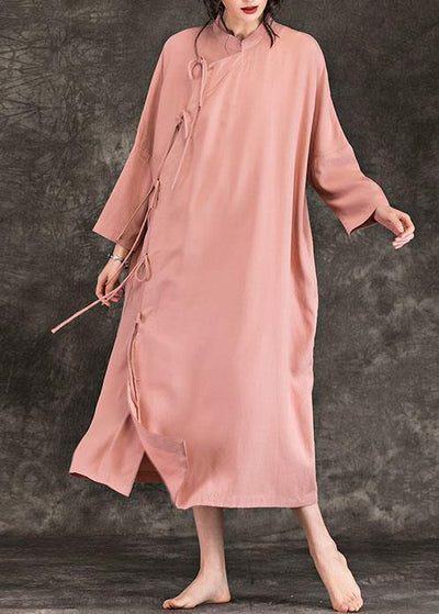 Loose stand collar long sleeve cotton quilting clothes Photography pink loose Dresses spring - bagstylebliss