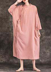 Loose stand collar long sleeve cotton quilting clothes Photography pink loose Dresses spring - bagstylebliss