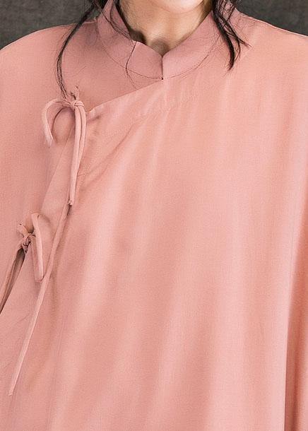 Loose stand collar long sleeve cotton quilting clothes Photography pink loose Dresses spring - bagstylebliss