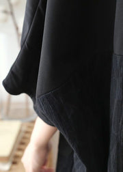 Loose v neck patchwork linen clothes Photography black Dress fall - bagstylebliss