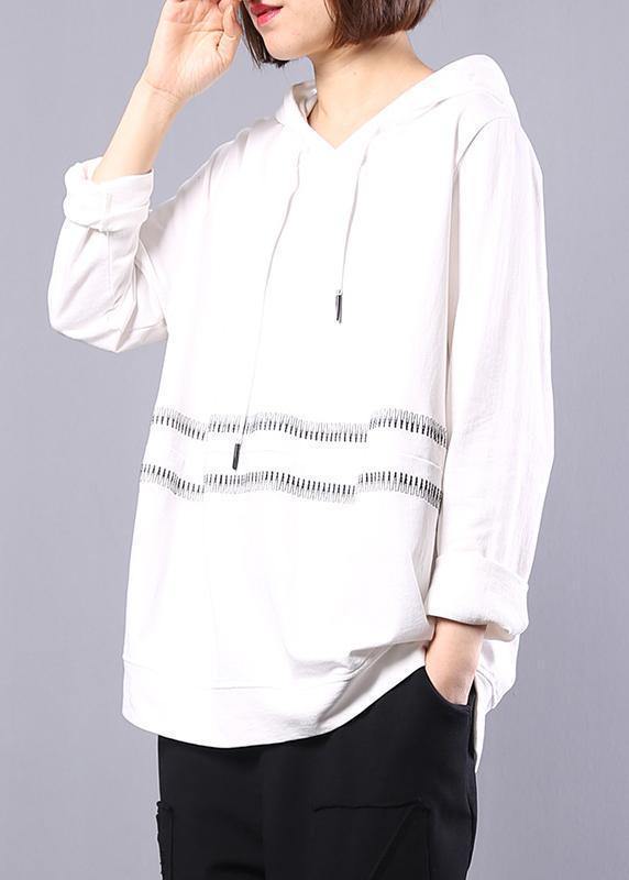 Loose white cotton Long Shirts hooded loose autumn shirt - bagstylebliss