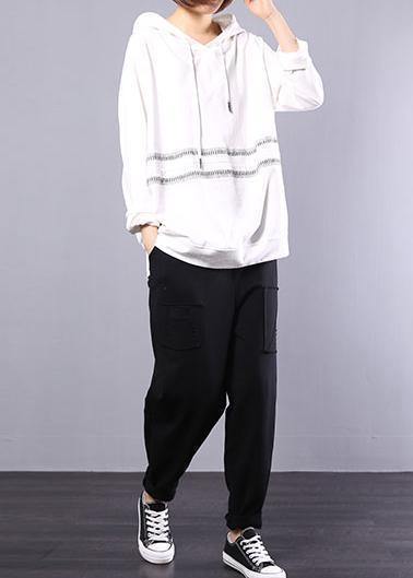 Loose white cotton Long Shirts hooded loose autumn shirt - bagstylebliss