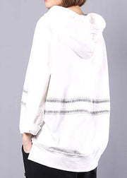 Loose white cotton Long Shirts hooded loose autumn shirt - bagstylebliss