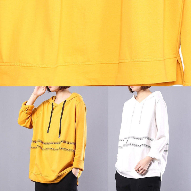 Loose white cotton Long Shirts hooded loose autumn shirt - bagstylebliss