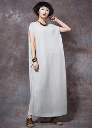 Loose white cotton Tunics sleeveless Maxi summer Dress - bagstylebliss