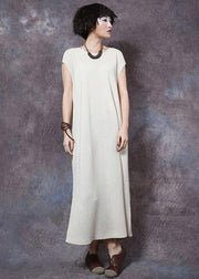 Loose white cotton Tunics sleeveless Maxi summer Dress - bagstylebliss