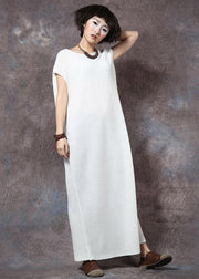 Loose white cotton Tunics sleeveless Maxi summer Dress - bagstylebliss