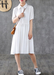 Loose white lapel Cinched Dress - bagstylebliss