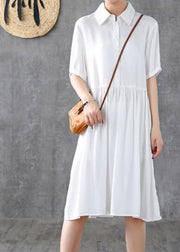 Loose white lapel Cinched Dress - bagstylebliss