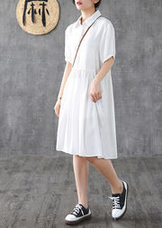 Loose white lapel Cinched Dress - bagstylebliss