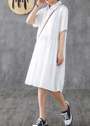 Loose white lapel Cinched Dress - bagstylebliss