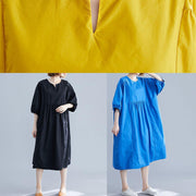 Loose yellow o neck cotton Tunics Cinched Maxi summer Dresses - bagstylebliss