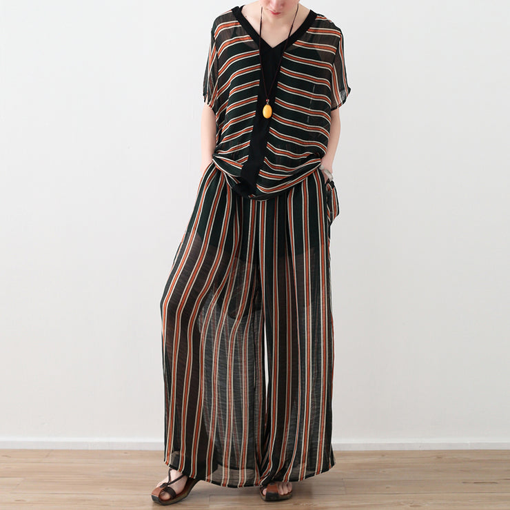 Loose yellow striped 2019 Ideas wide leg pants pockets long Summer pants