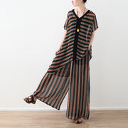 Loose yellow striped 2019 Ideas wide leg pants pockets long Summer pants