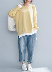 Loose yellow tunics for women o neck false two pieces Art shirt - bagstylebliss
