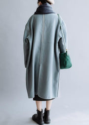 Luxury  oversize Coats winter  women coats blue v neck Button Down Woolen Coat - bagstylebliss