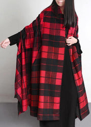 Luxury  plus size clothing long winter coat outwear red plaid asymmetric wool coat - bagstylebliss