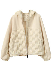 Luxury Beige hooded Patchwork Pockets Winter Duck Down Jackets