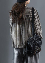 Luxury Black O-Neck Plaid Fall Long Sleeve Trench - bagstylebliss